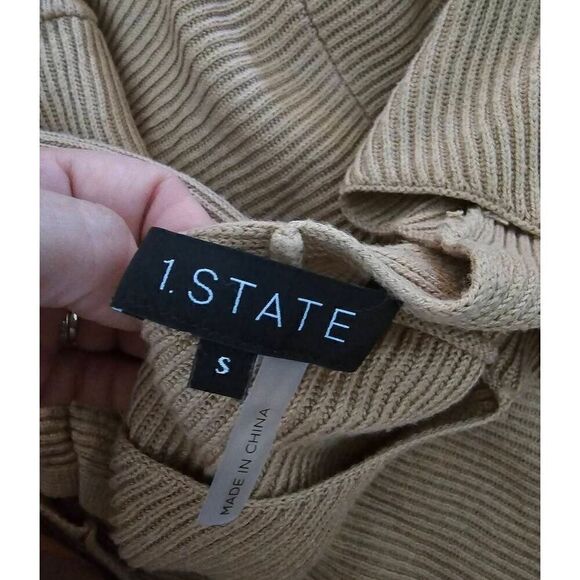 Women's 1. STATE Rib-Knit Bubble Sleeve Long Sleeve Sweater Size Small Tan - Picture 5 of 9